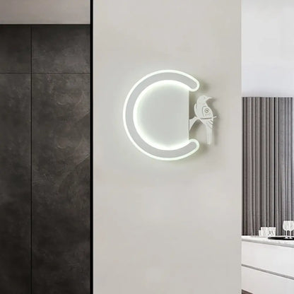 DecorBites™ Contemporary Acrylic C-Shape Wall Sconce Light with Bird Design – LED Lamp in Warm/White Light