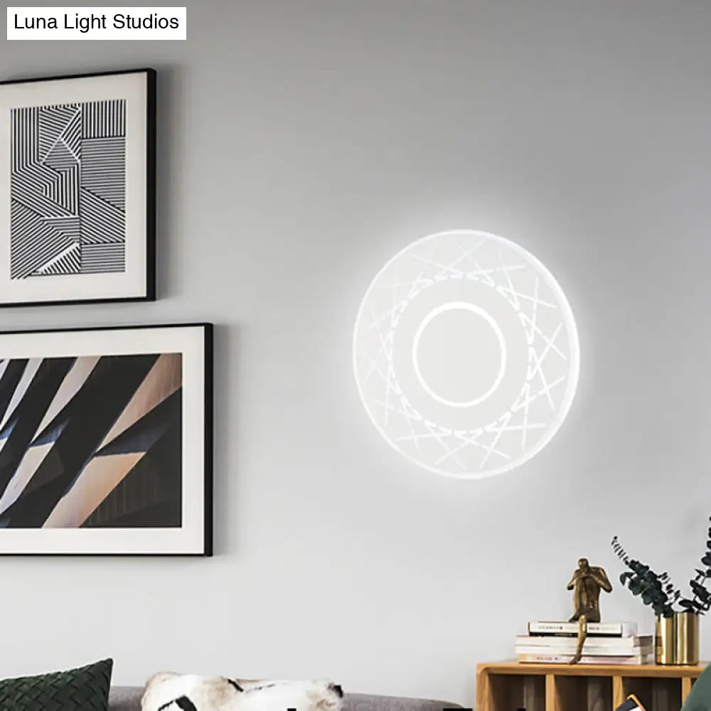 DecorBites™ Contemporary Acrylic Disk Wall Light: Black/White LED Sconce Fixture for Living Room - Warm/White Light
