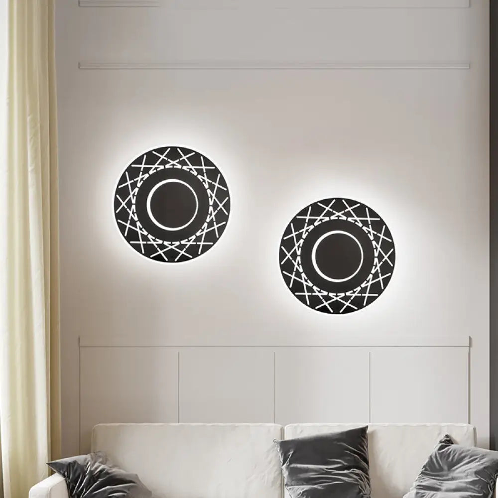 DecorBites™ Contemporary Acrylic Disk Wall Light: Black/White LED Sconce Fixture for Living Room - Warm/White Light