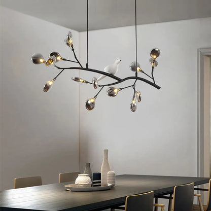 DecorBites™ Contemporary Acrylic LED Pendant Light with Bird Decoration - Branch Dining Room Island Lamp Kit