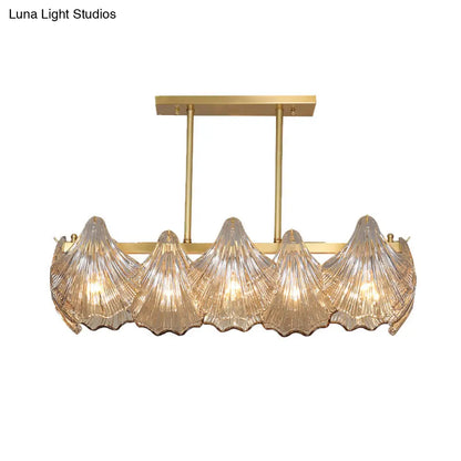 DecorBites™ Contemporary Amber Crystal Pendant Light with Brass Island Lighting - 8 Lights, Linear Metal Arm