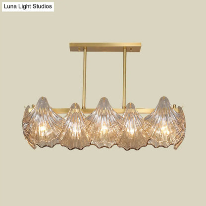 DecorBites™ Contemporary Amber Crystal Pendant Light with Brass Island Lighting - 8 Lights, Linear Metal Arm