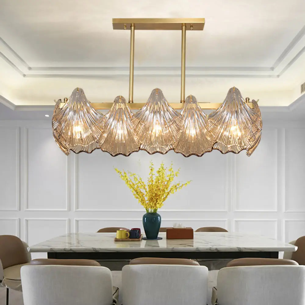 DecorBites™ Contemporary Amber Crystal Pendant Light with Brass Island Lighting - 8 Lights, Linear Metal Arm