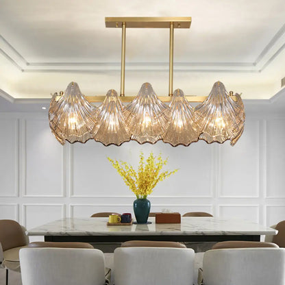 DecorBites™ Contemporary Amber Crystal Pendant Light with Brass Island Lighting - 8 Lights, Linear Metal Arm