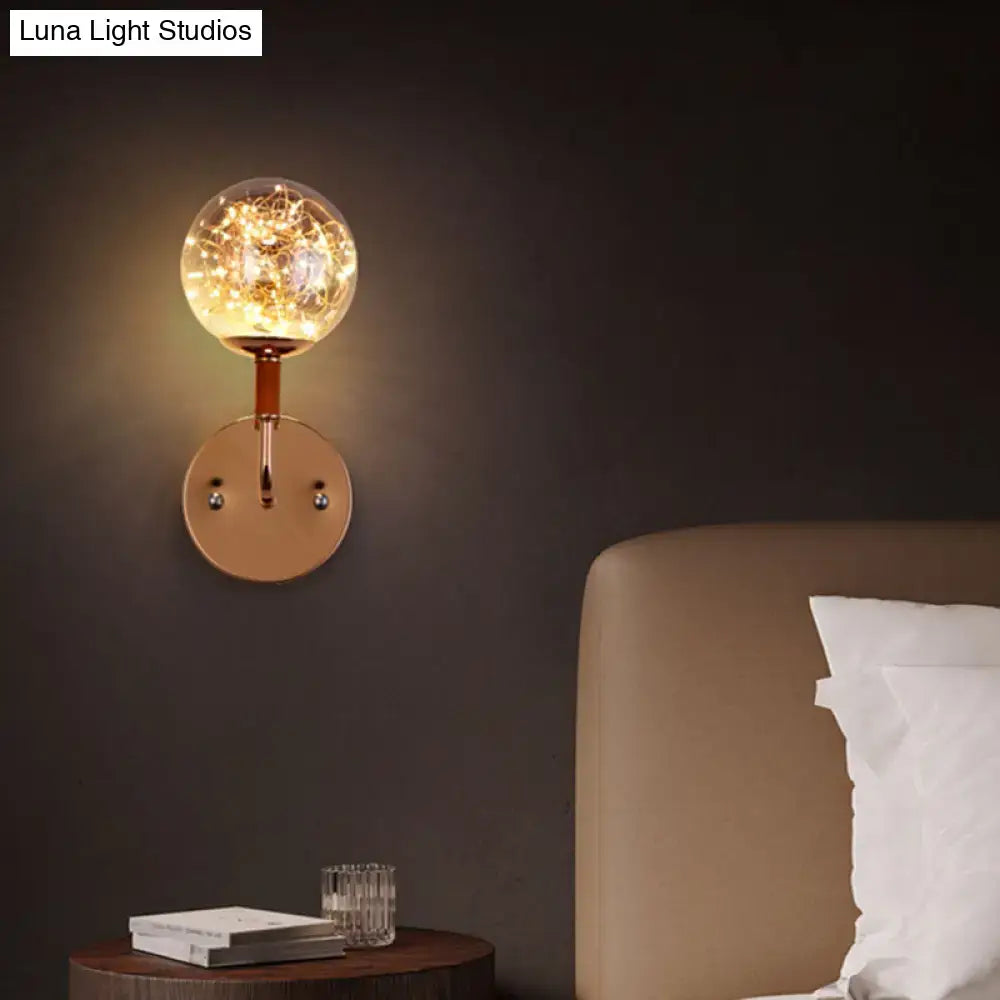 Contemporary amber glass direct wired electric bedroom wall sconce