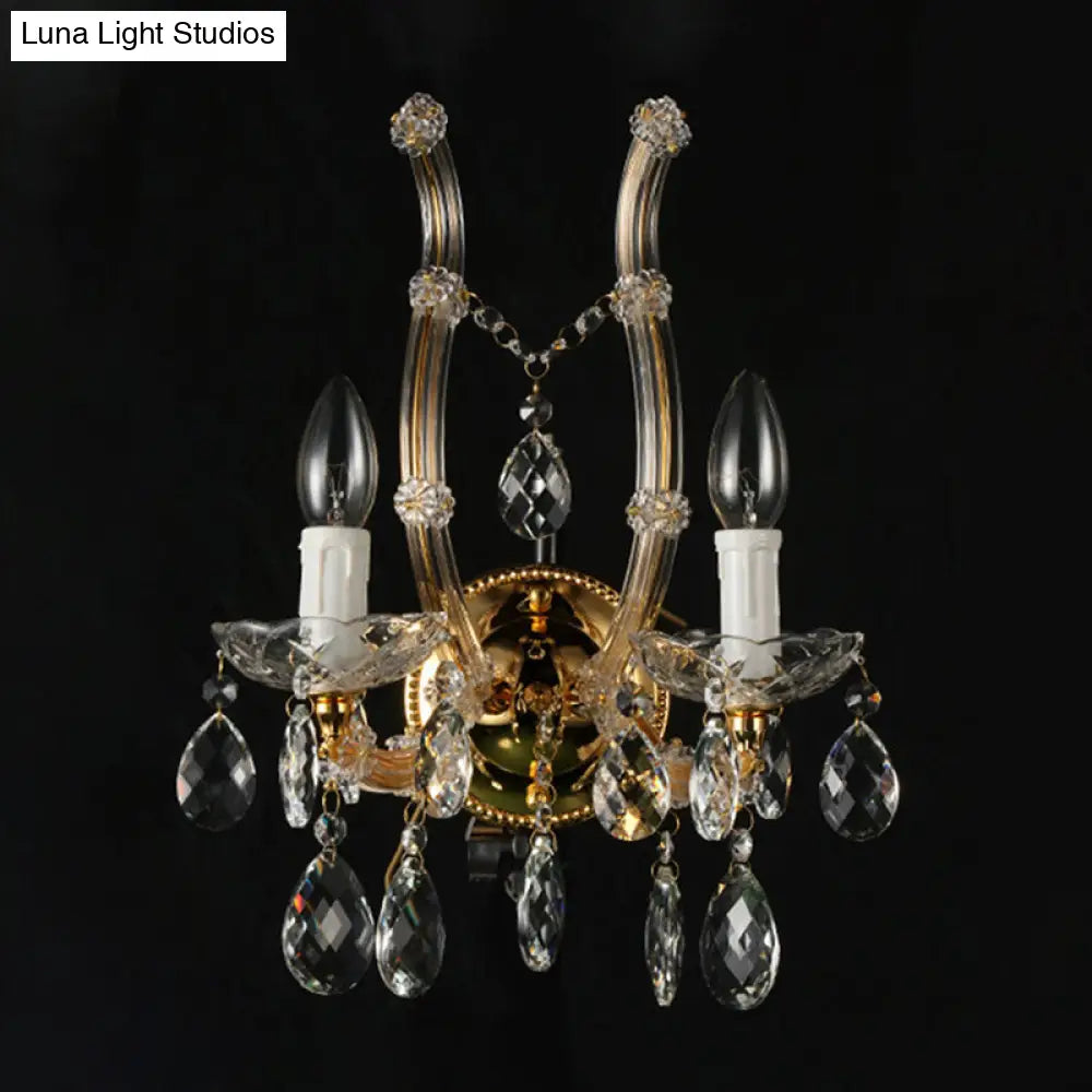 DecorBites™ Contemporary Amber Glass Wall Light with Crystal Deco - Gold Finish, 2 Lights