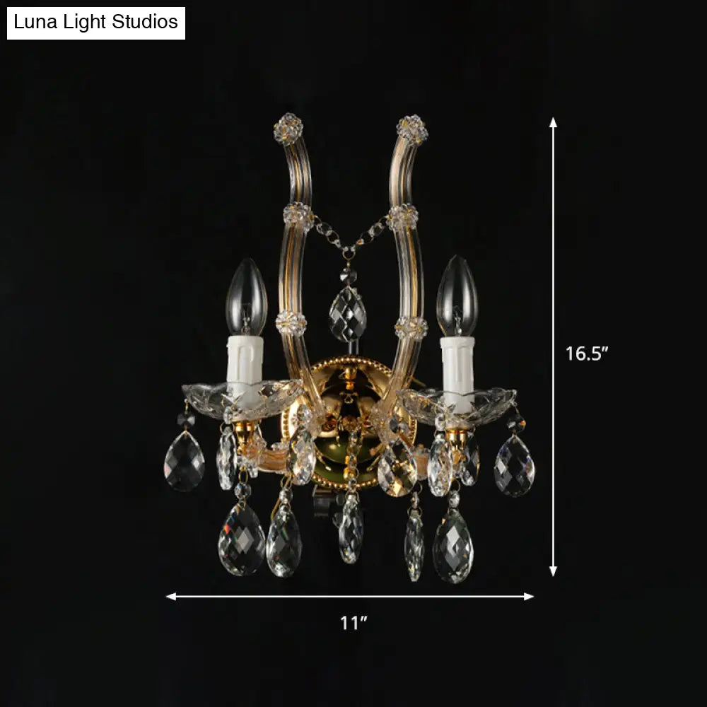 DecorBites™ Contemporary Amber Glass Wall Light with Crystal Deco - Gold Finish, 2 Lights