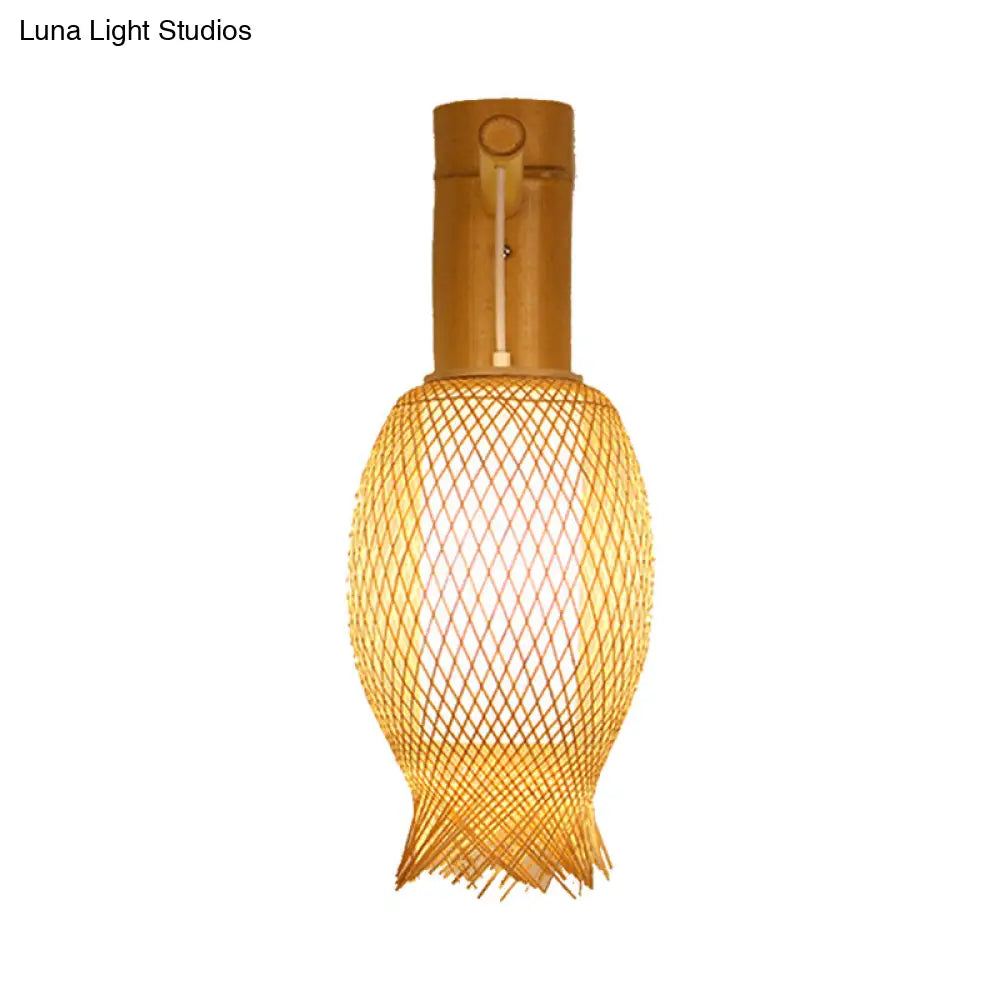 DecorBites™ Contemporary Bamboo Wall Sconce Light with Inner White Cylinder Shade