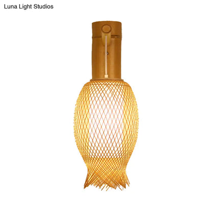 DecorBites™ Contemporary Bamboo Wall Sconce Light with Inner White Cylinder Shade