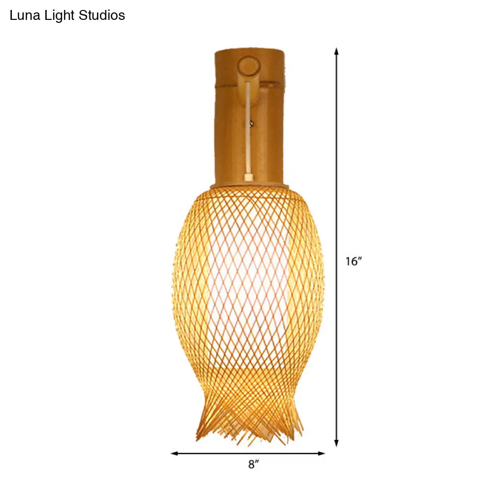 DecorBites™ Contemporary Bamboo Wall Sconce Light with Inner White Cylinder Shade
