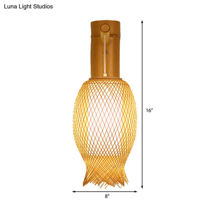 DecorBites™ Contemporary Bamboo Wall Sconce Light with Inner White Cylinder Shade
