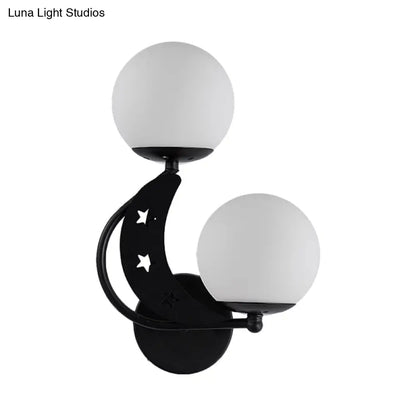 DecorBites™ Contemporary Bedroom Sconce Light: 2 Bulbs Black/Gold Wall Lamp with Milky Glass Ball Shades (Left/Right)