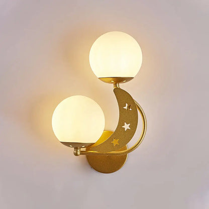 DecorBites™ Contemporary Bedroom Sconce Light: 2 Bulbs Black/Gold Wall Lamp with Milky Glass Ball Shades (Left/Right)