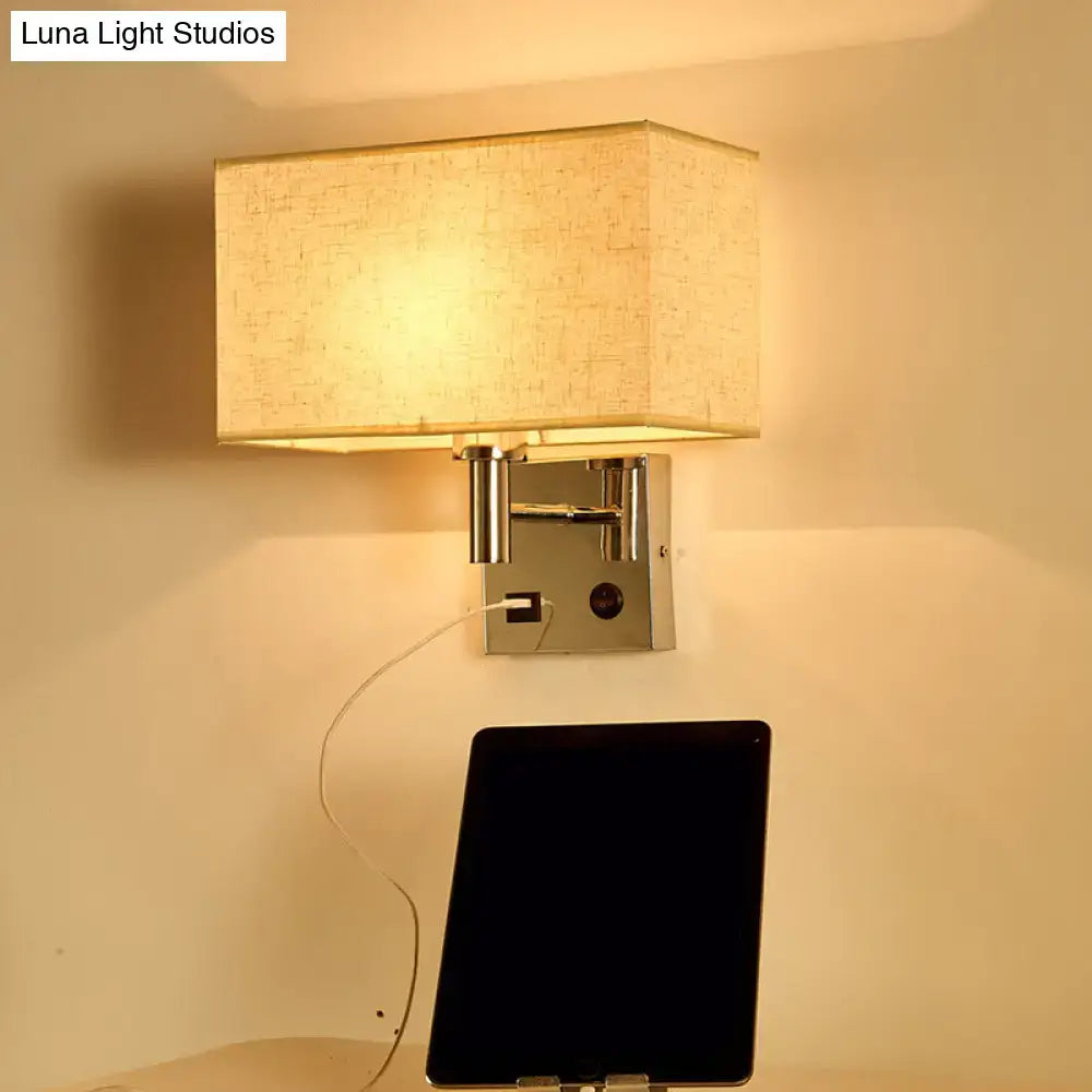 Contemporary beige fabric wall lamp – bedroom light with usb port