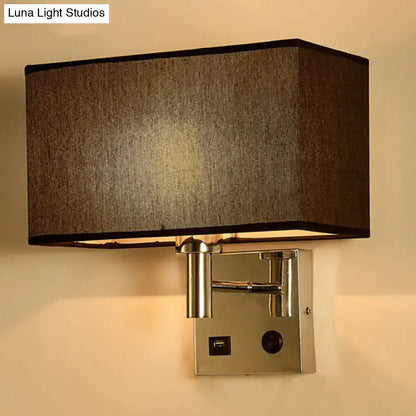 Contemporary beige fabric wall lamp – bedroom light with usb port