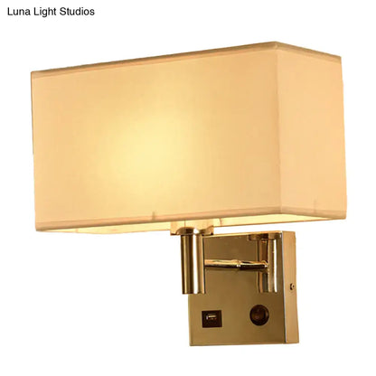 Contemporary beige fabric wall lamp – bedroom light with usb port