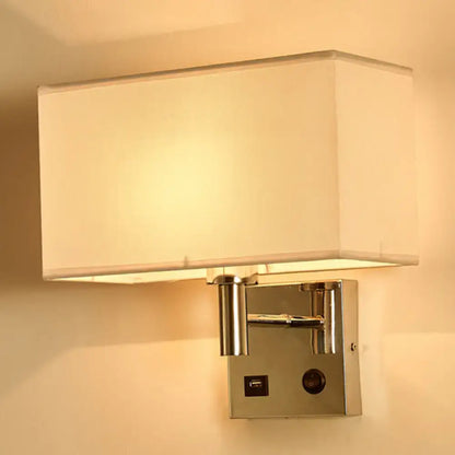 Contemporary beige fabric wall lamp – bedroom light with usb port