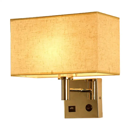 Contemporary beige fabric wall lamp – bedroom light with usb port
