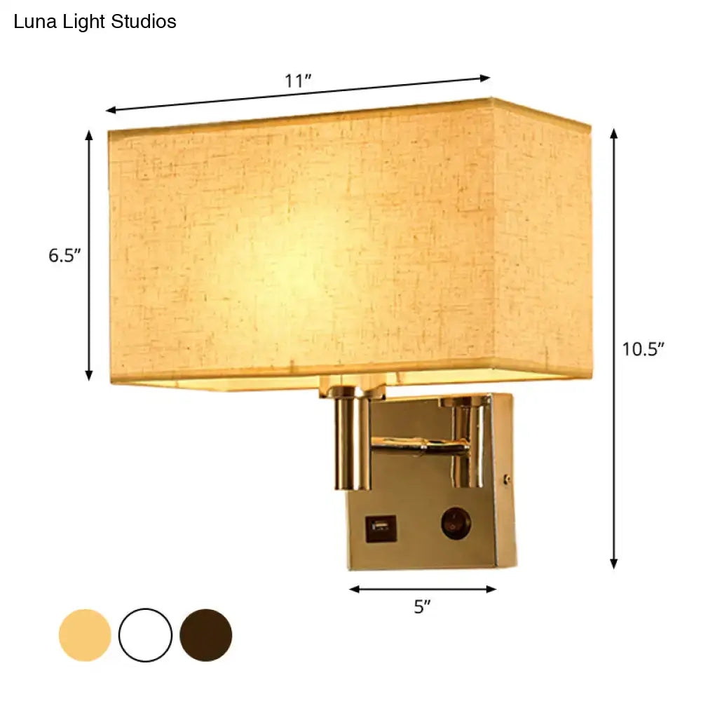 Contemporary beige fabric wall lamp – bedroom light with usb port