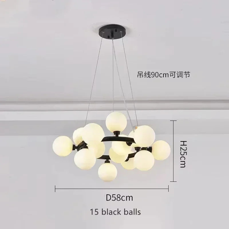 DecorBites™ Contemporary Black and Gold Chandelier - White Glass Ball