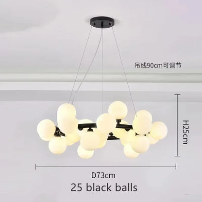 DecorBites™ Contemporary Black and Gold Chandelier - White Glass Ball