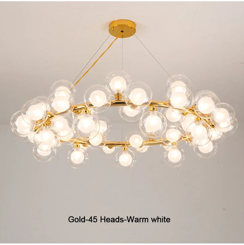 DecorBites™ Contemporary Black and Gold Chandelier - White Glass Ball