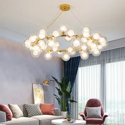 DecorBites™ Contemporary Black and Gold Chandelier - White Glass Ball