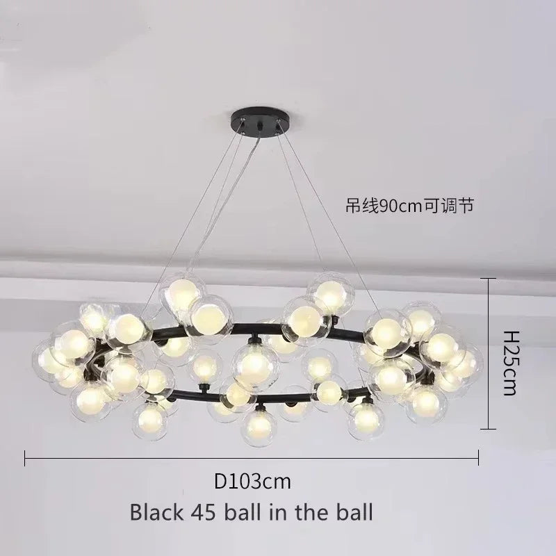 DecorBites™ Contemporary Black and Gold Chandelier - White Glass Ball