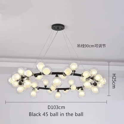 DecorBites™ Contemporary Black and Gold Chandelier - White Glass Ball