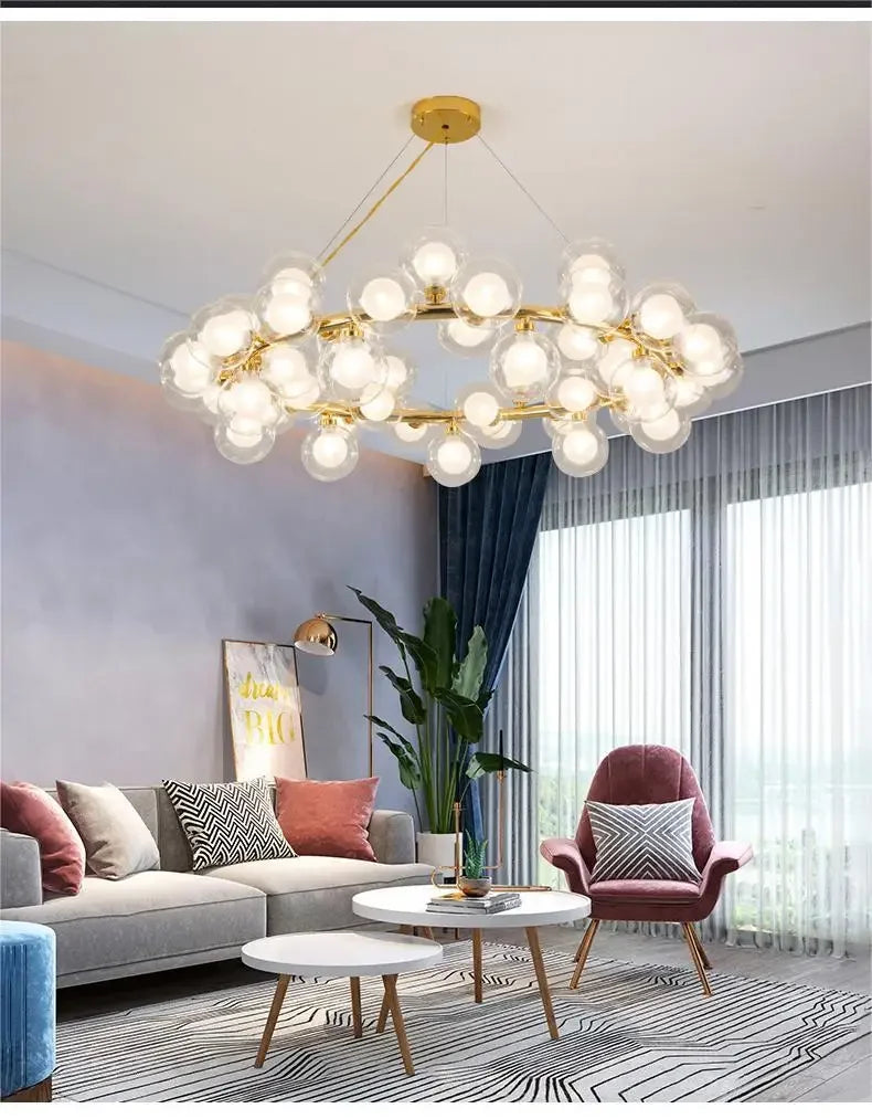 DecorBites™ Contemporary Black and Gold Chandelier - White Glass Ball