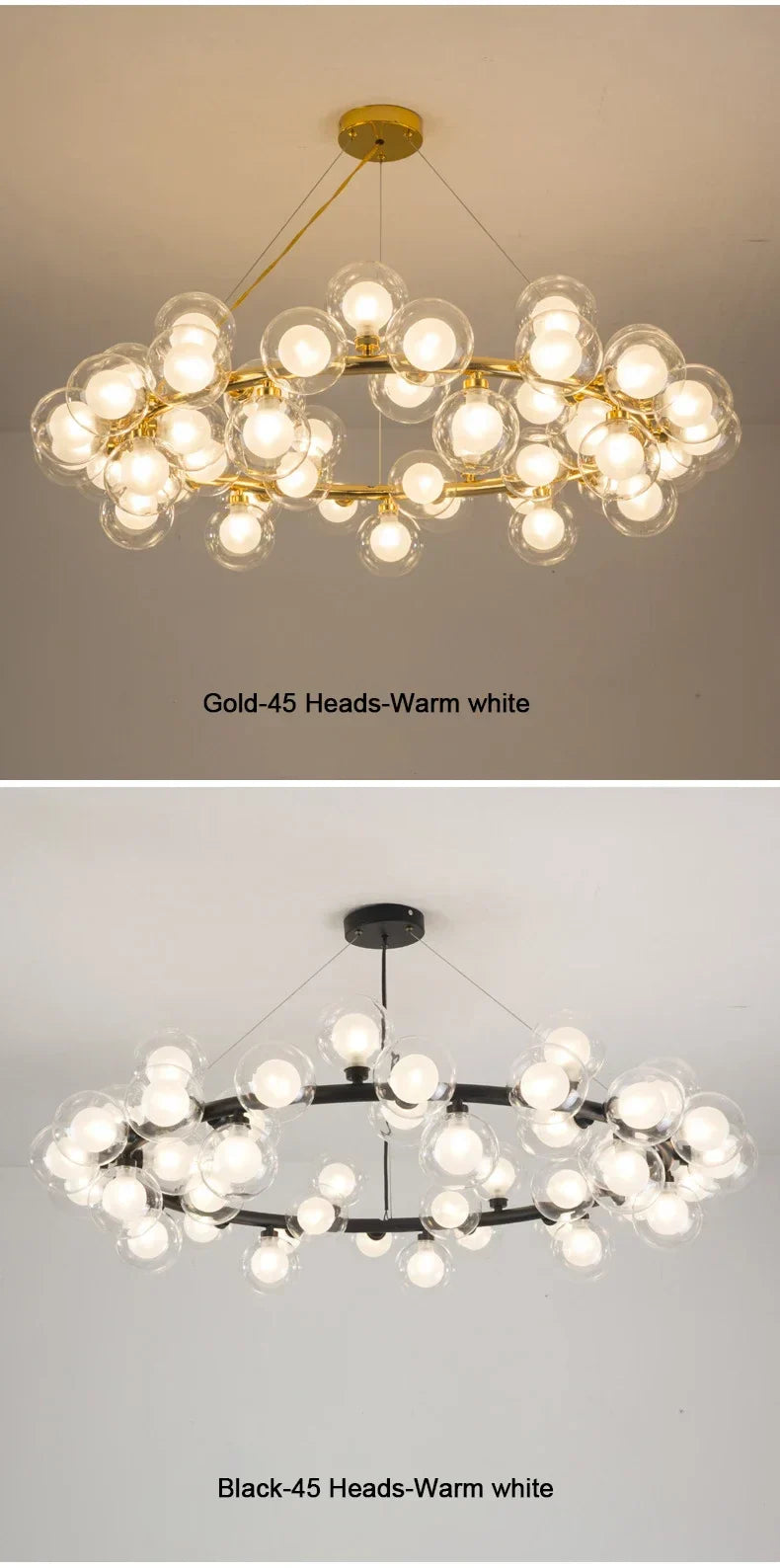 DecorBites™ Contemporary Black and Gold Chandelier - White Glass Ball