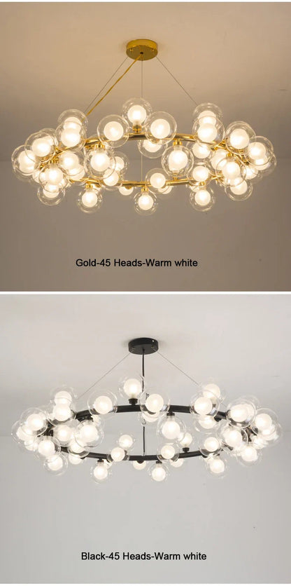 DecorBites™ Contemporary Black and Gold Chandelier - White Glass Ball