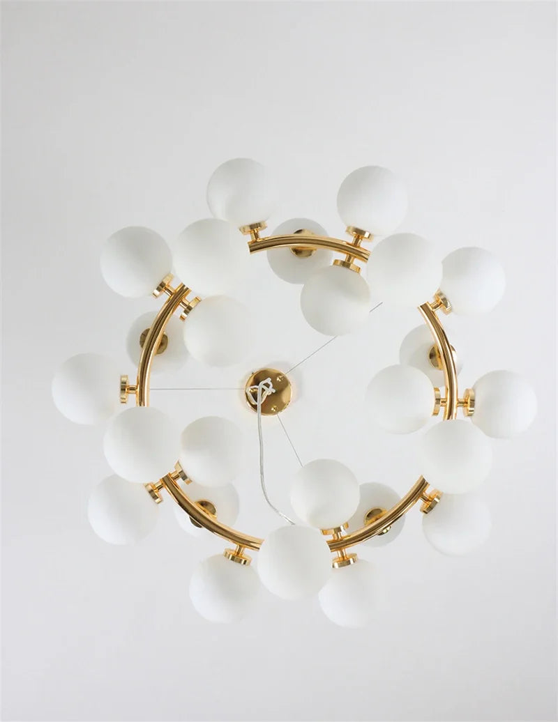 DecorBites™ Contemporary Black and Gold Chandelier - White Glass Ball