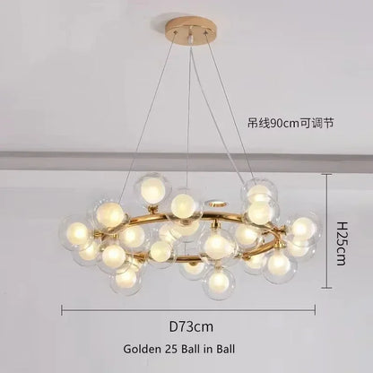 DecorBites™ Contemporary Black and Gold Chandelier - White Glass Ball