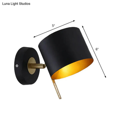 Contemporary black and gold metal drum wall sconce bedroom light