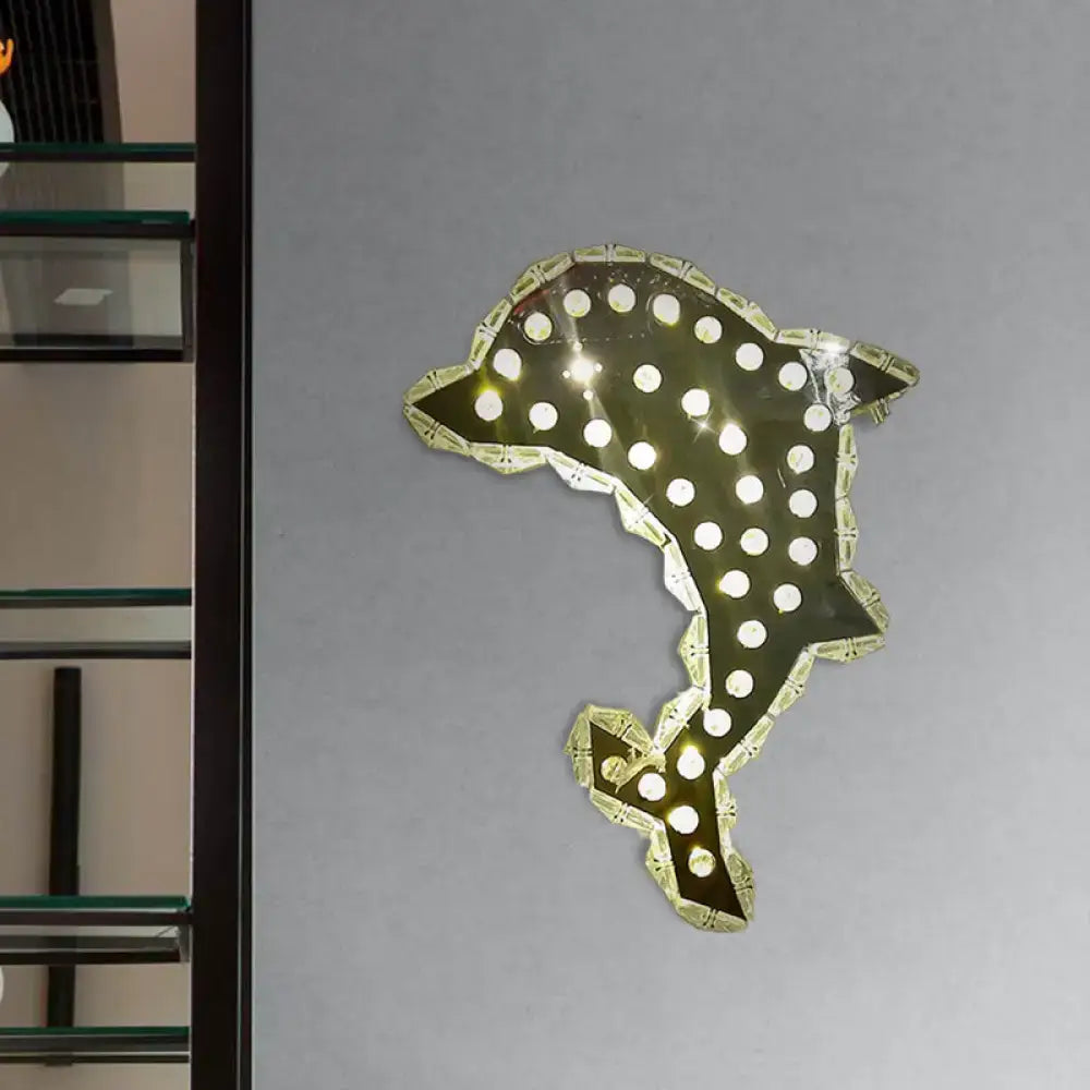 Contemporary black and white crystal prism dolphin wall light bedroom