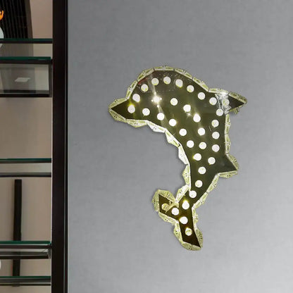 Contemporary black and white crystal prism dolphin wall light bedroom
