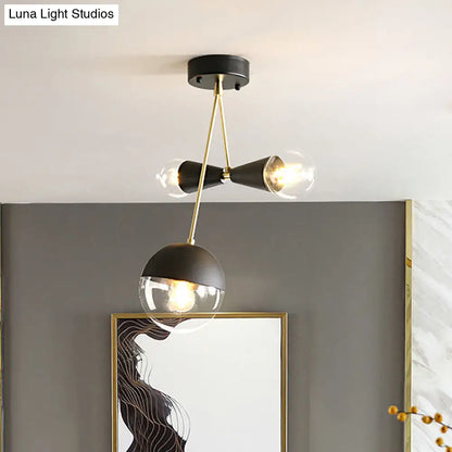 DecorBites™ Contemporary Black Ball and Hourglass Semi Flush Mount Ceiling Light with 3 Bulbs – Clear Glass