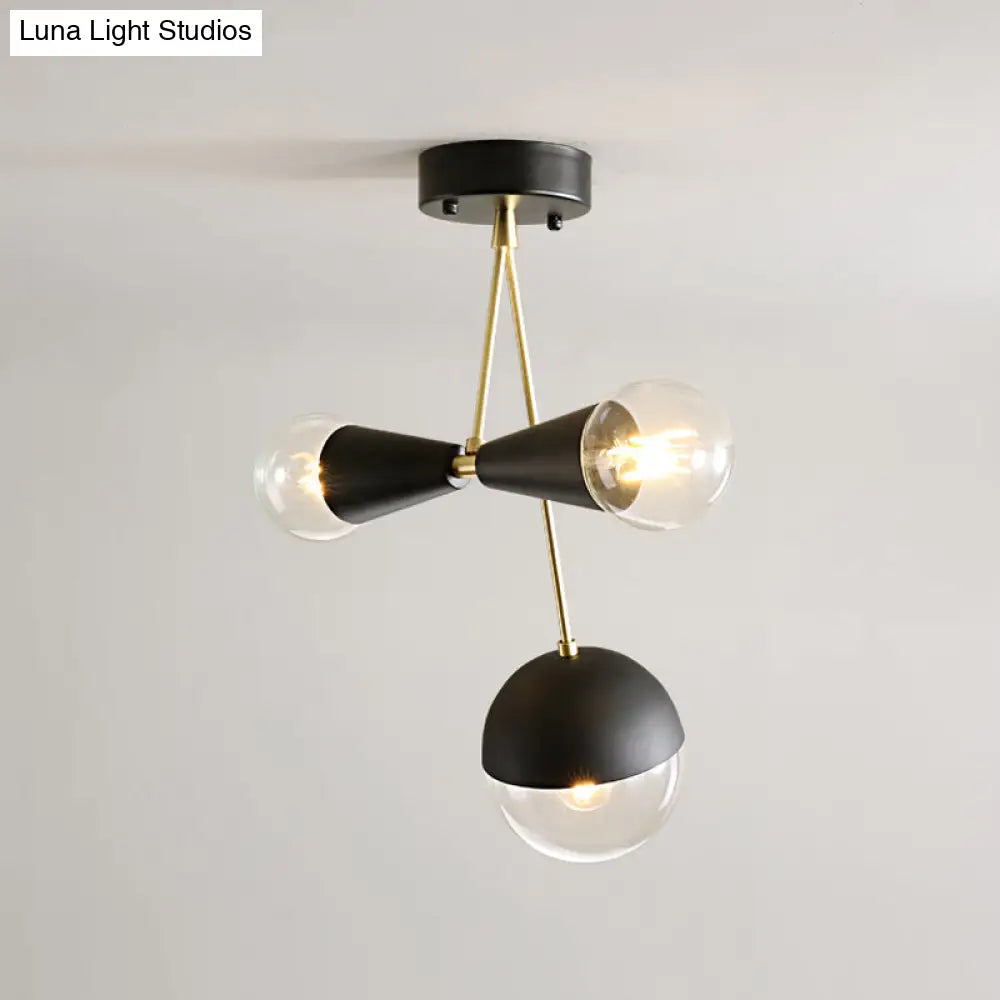 DecorBites™ Contemporary Black Ball and Hourglass Semi Flush Mount Ceiling Light with 3 Bulbs – Clear Glass