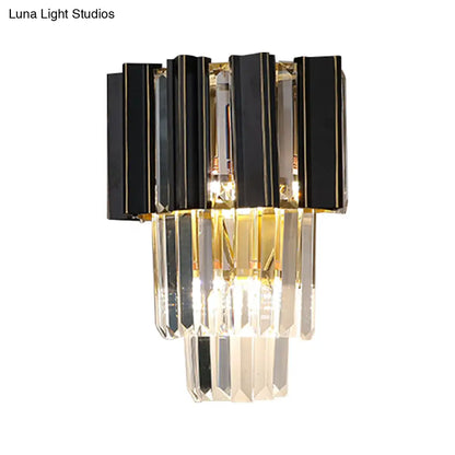 DecorBites™ Contemporary Black Box Wall Lamp with 3 Clear Crystal Prisms & Tapered Bulbs