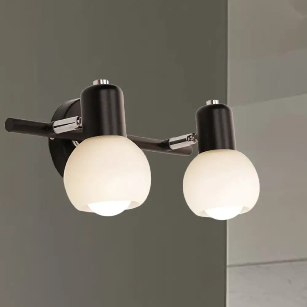 Contemporary black & chrome milk glass globe sconce – living room light
