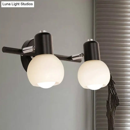 Contemporary black & chrome milk glass globe sconce – living room light