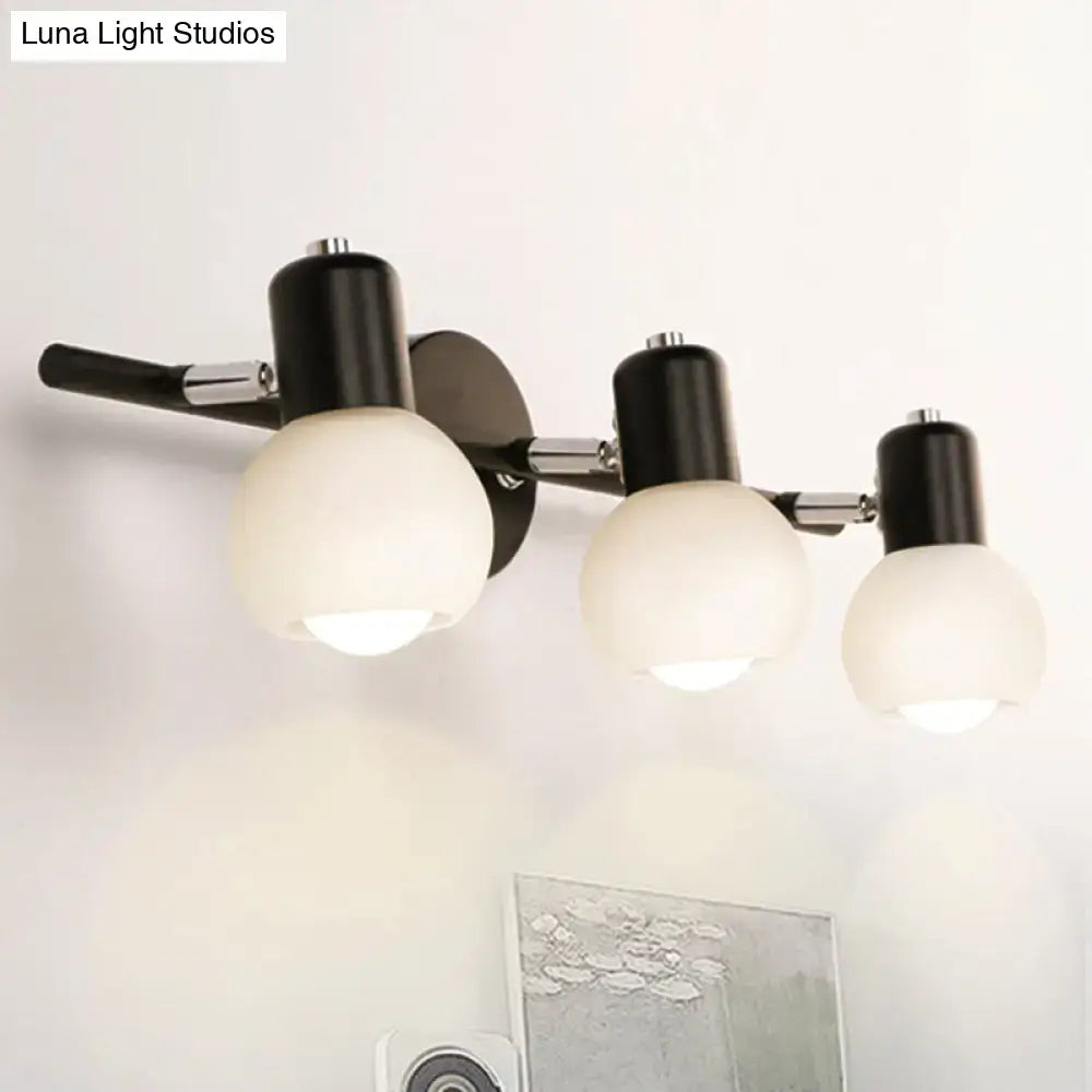Contemporary black & chrome milk glass globe sconce – living room light