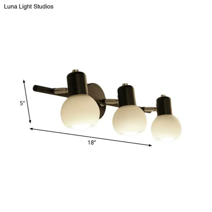Contemporary black & chrome milk glass globe sconce – living room light