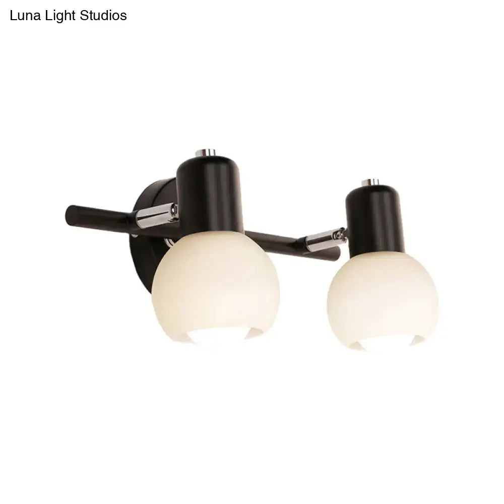 Contemporary black & chrome milk glass globe sconce – living room light