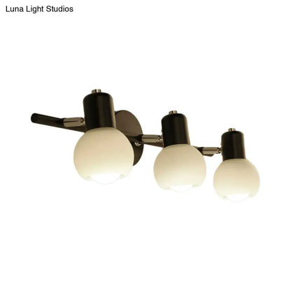 Contemporary black & chrome milk glass globe sconce – living room light