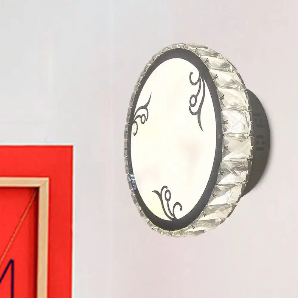 Contemporary black circular wall light bedroom clear crystal trim