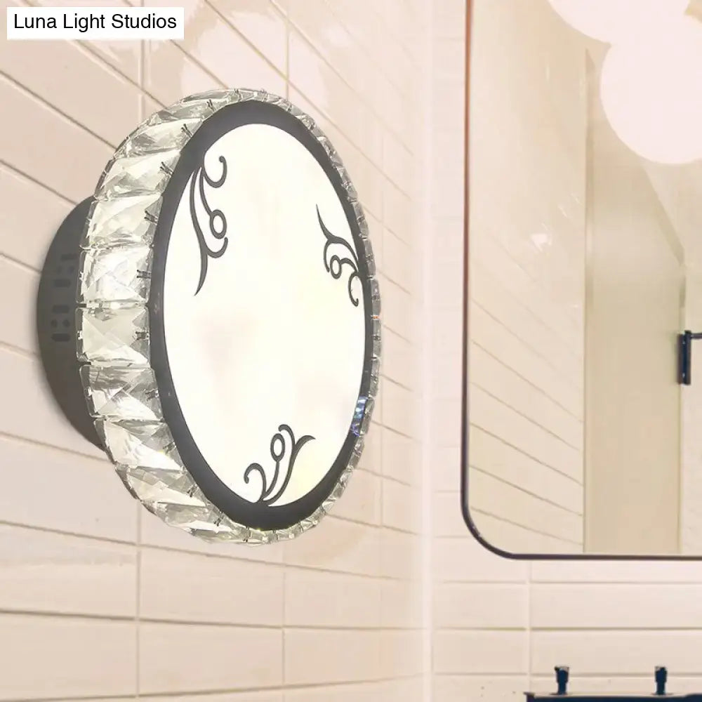 Contemporary black circular wall light bedroom clear crystal trim