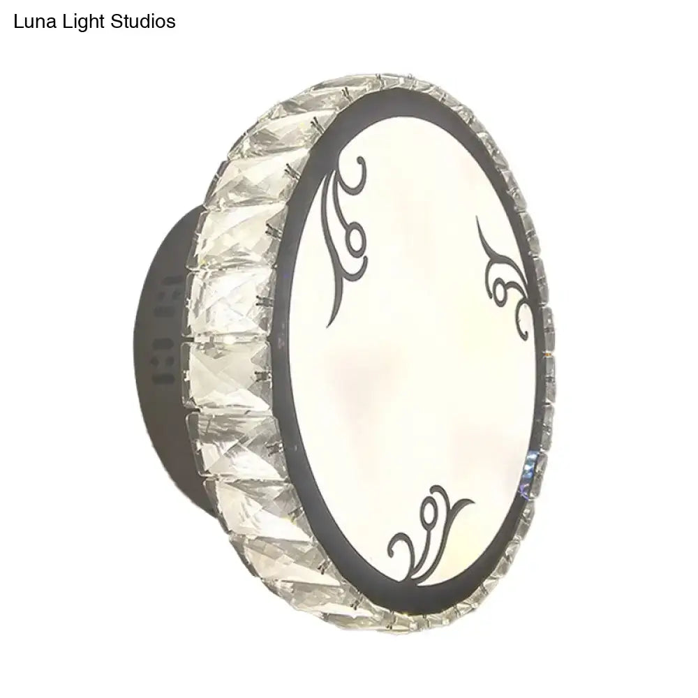 Contemporary black circular wall light bedroom clear crystal trim