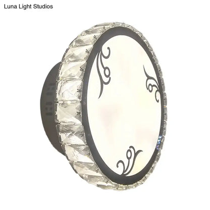 Contemporary black circular wall light bedroom clear crystal trim